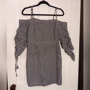 Sugar Lips Black & White Checks off the Shoulder Dress